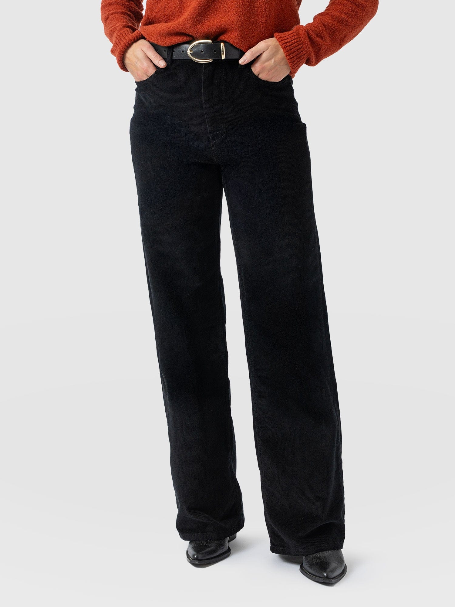 Maeve Wide Leg Pant - Black Cord - Women's Trousers | Saint + Sofia® EU